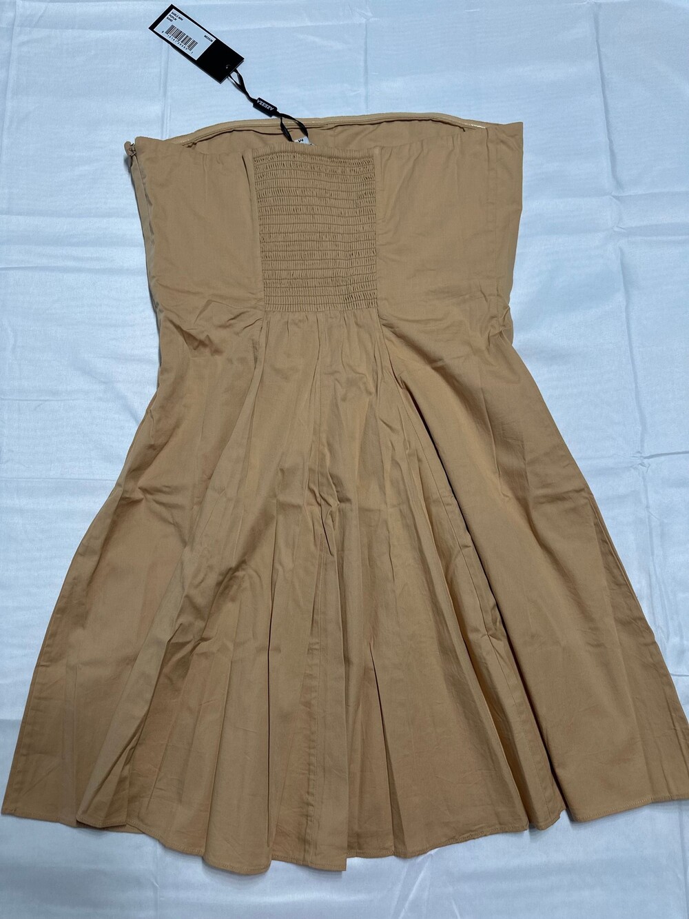 Azeeza Sable Mini Poplin Dress NWT Medium Sand Strapless Pleated Corset - Picture 5 of 8